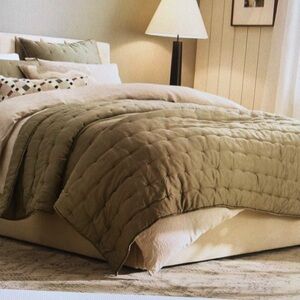 West Elm Green and White Quilted Comforter